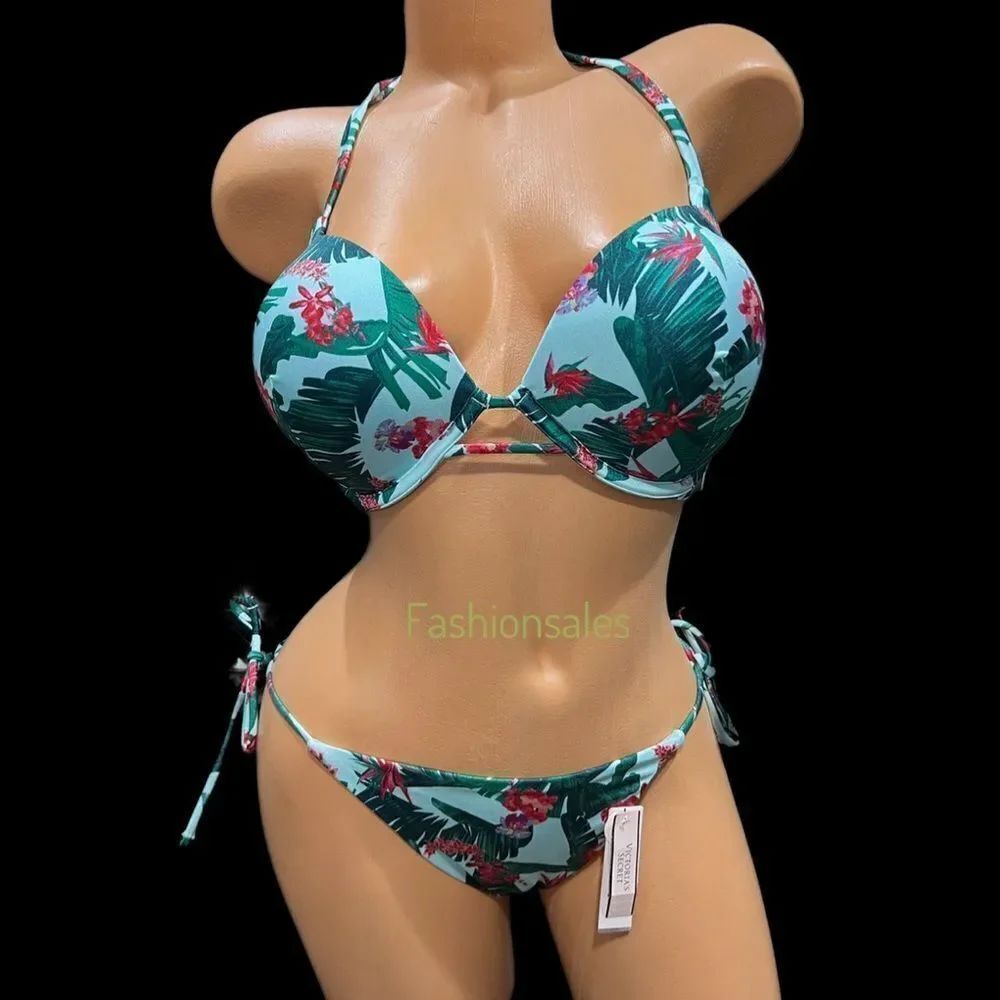 Victorias Secret Swim Bombshell Add-2-Cups Push Up Bikini Top String bottom Set